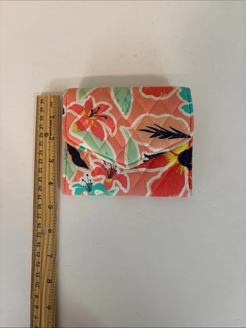Vera Bradley Mini Quilted Trifold Wallet in Rainforest Lily Coral